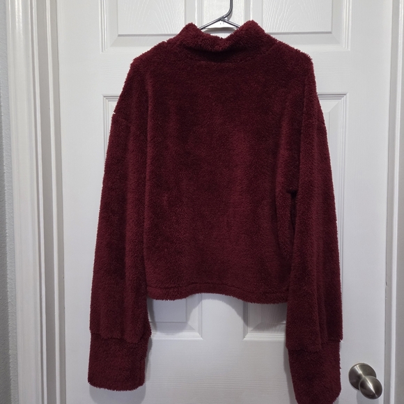 Shein High Neck Drop Shoulder Oversized Burgundy Teddy Sweatshirt Size Medium - Picture 6 of 10